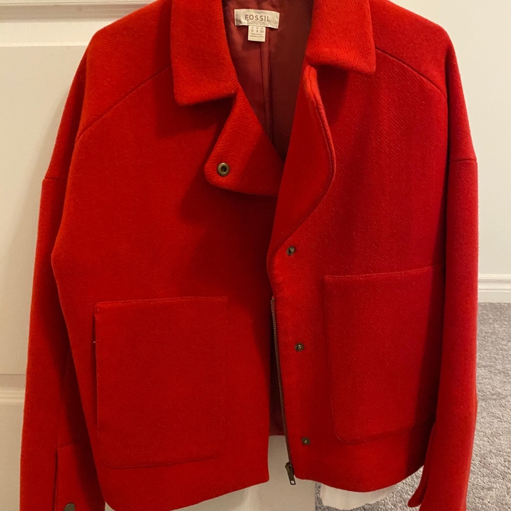 Fossil red cropped wool jacket